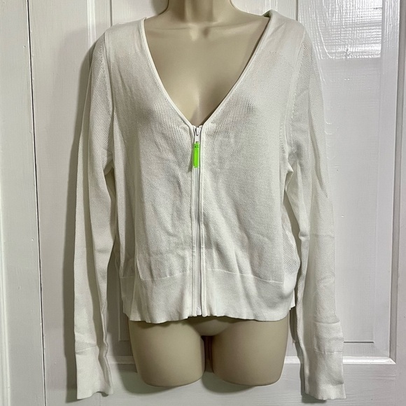 Lane Bryant Cropped Mesh Zip Up Cardigan Sweater 18/20 Athletic White S - Picture 1 of 6